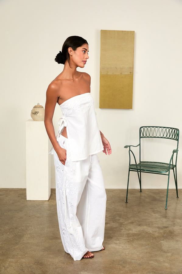 Ciao Lucia Ermanno White Embroidered Linen Pant XL Ciao Lucia Ermanno White Embroidered Linen Pant XL