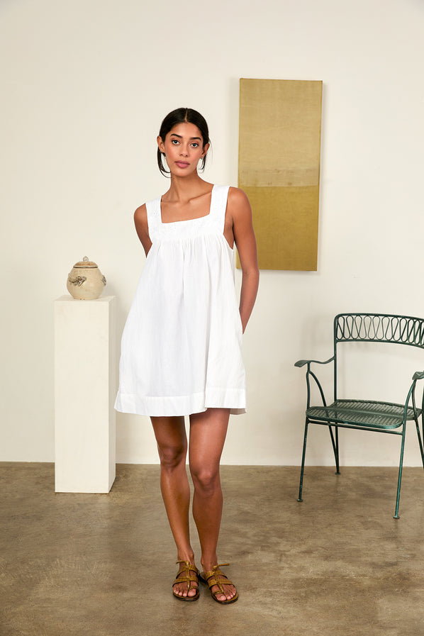 Ciao Lucia | Serra White Embroidered Linen Mini Dress Ciao Lucia | Serra White Embroidered Linen Mini Dress