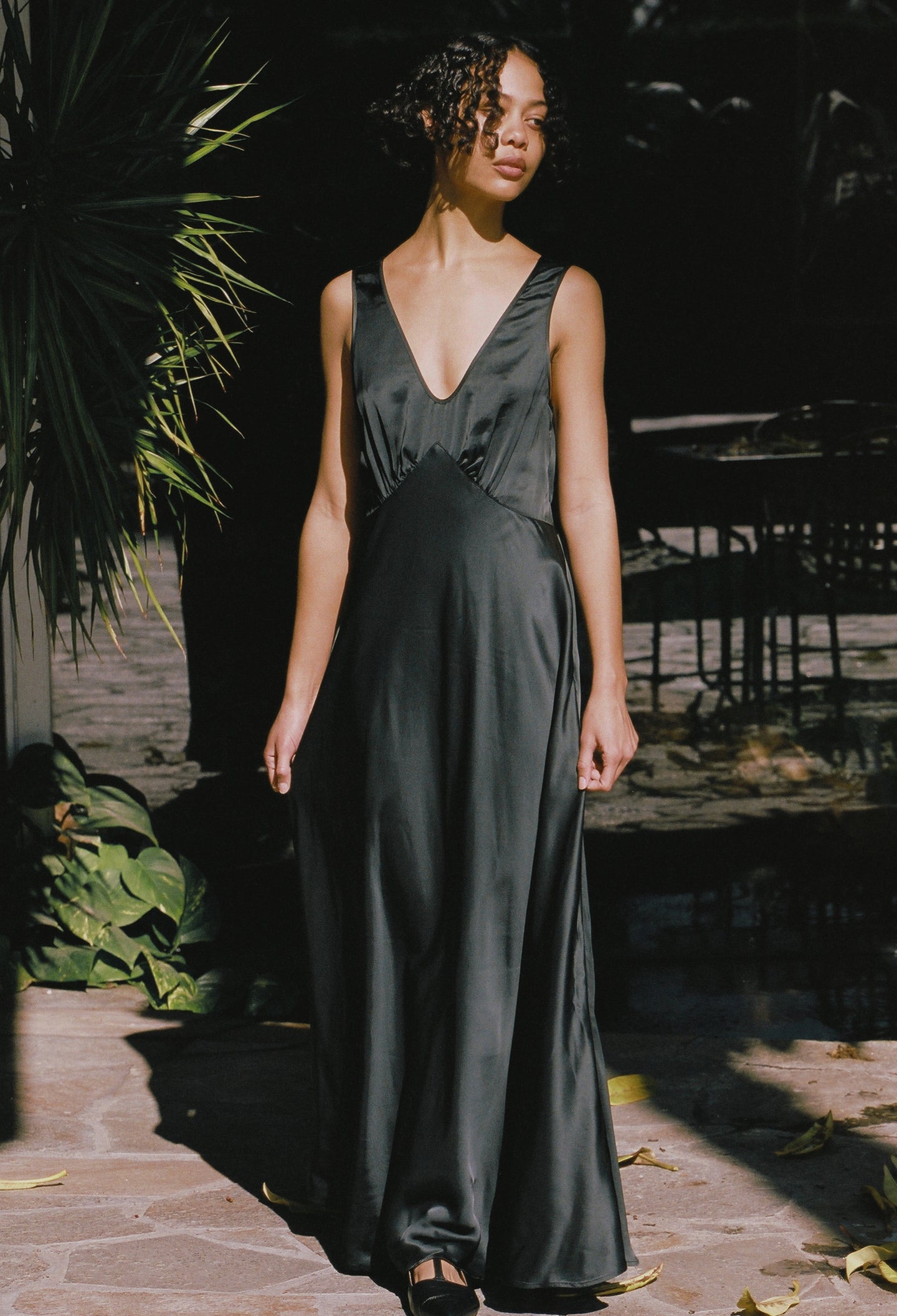 Reine Black Satin Maxi Dress