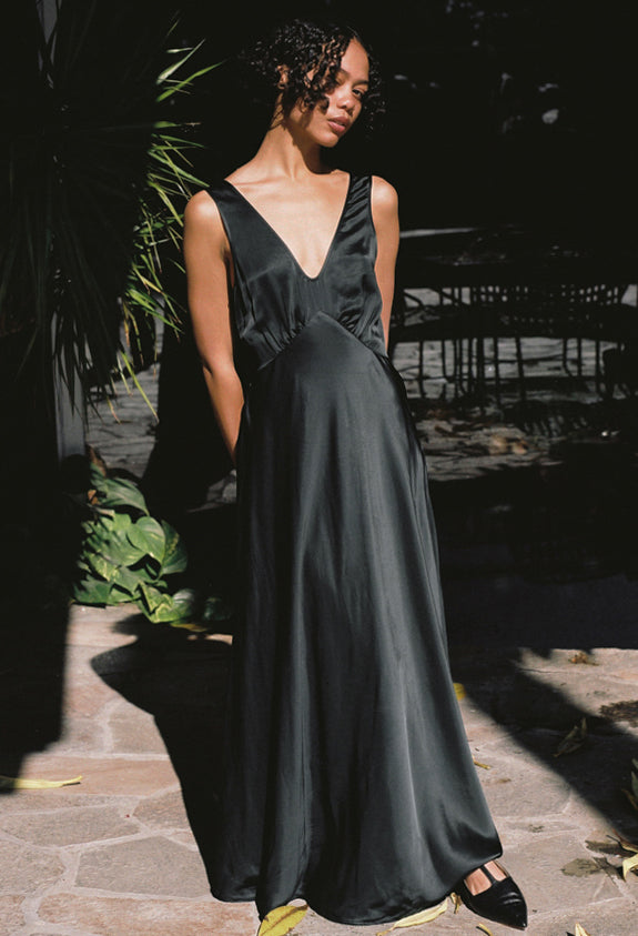 Reine Black Satin Maxi Dress