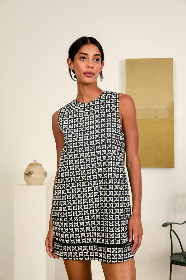 cotton poplin mini dress COTTON POPLIN TIE STRING MINI DRESS