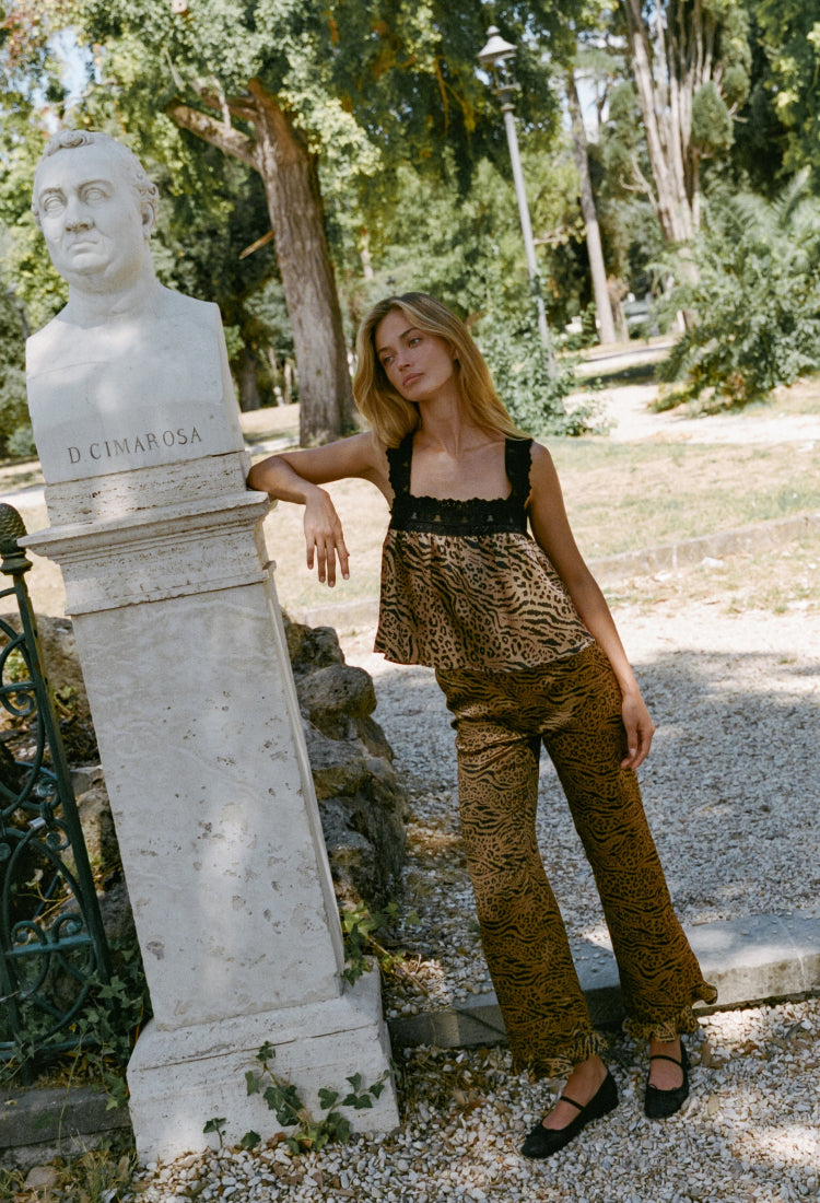 Kaja Pant Leopard Print Silk Charmeuse