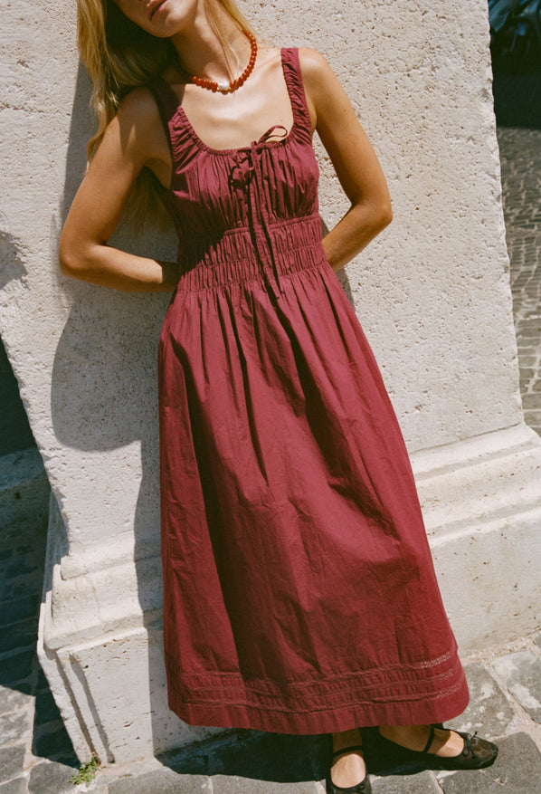 Iris Bordeaux Cotton Dress