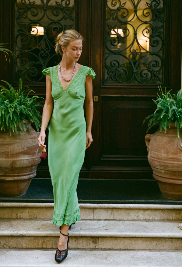 Isol Dress Jade Floral Embroidery