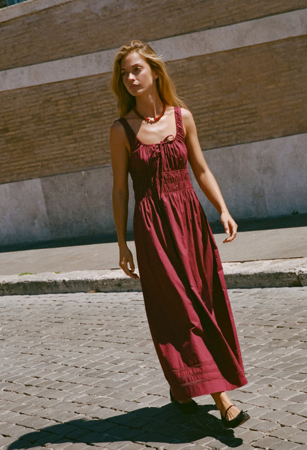 Iris Bordeaux Cotton Dress