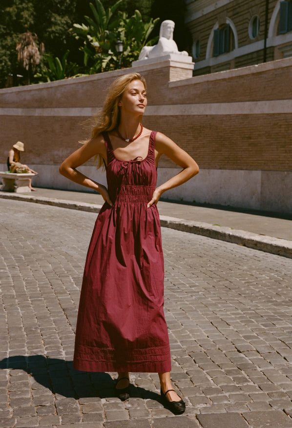 Iris Bordeaux Cotton Dress