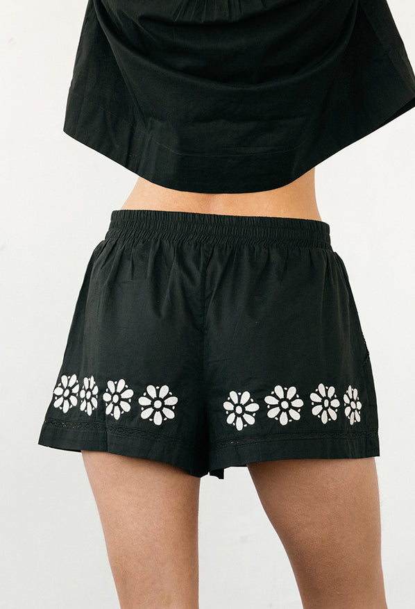 Samaya Black Embroidered Cotton Voile Short