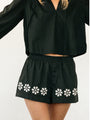 Samaya Black Embroidered Cotton Voile Short
