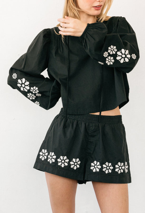 Samaya Black Embroidered Cotton Voile Short