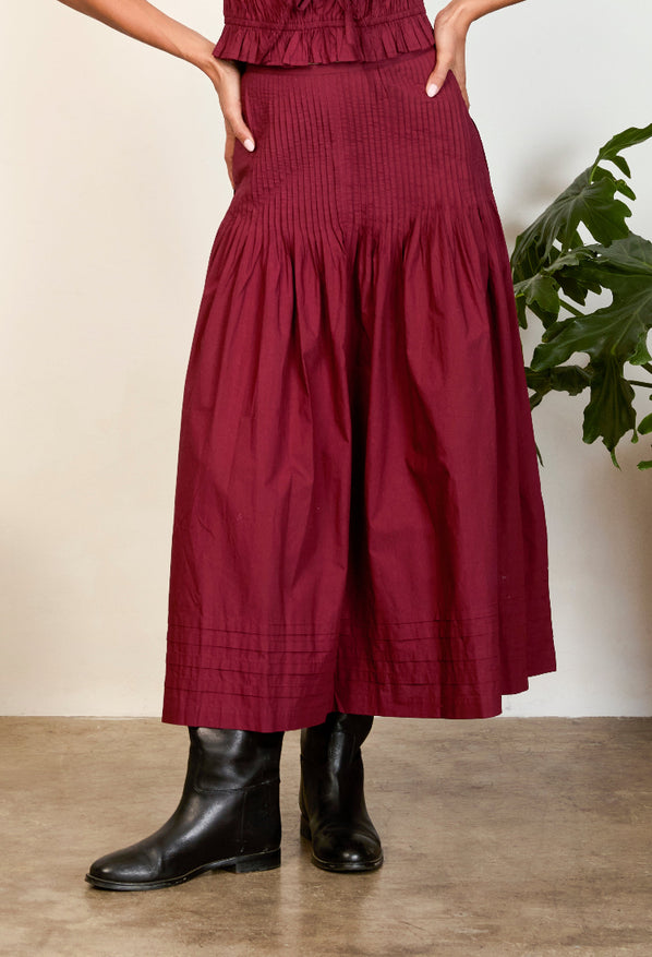 Rosa Skirt Bordeaux Cotton Poplin