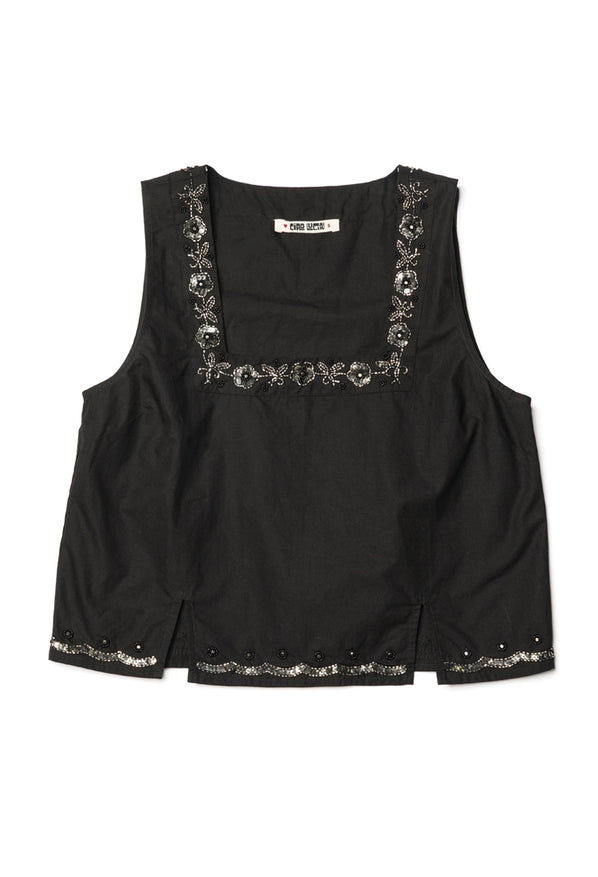 Veronique Embellished Cotton Tank Black