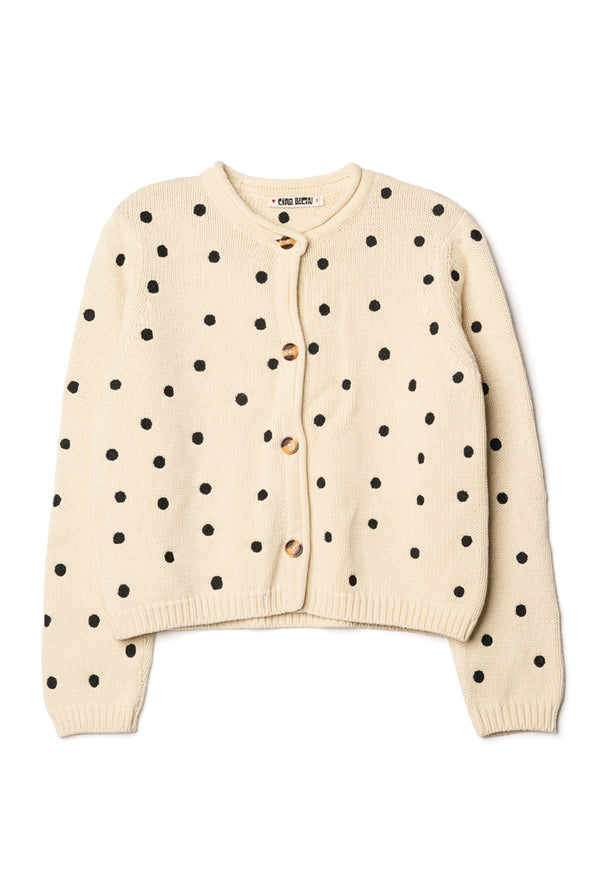 Maija Polka Dot Cotton Cardigan Ivory