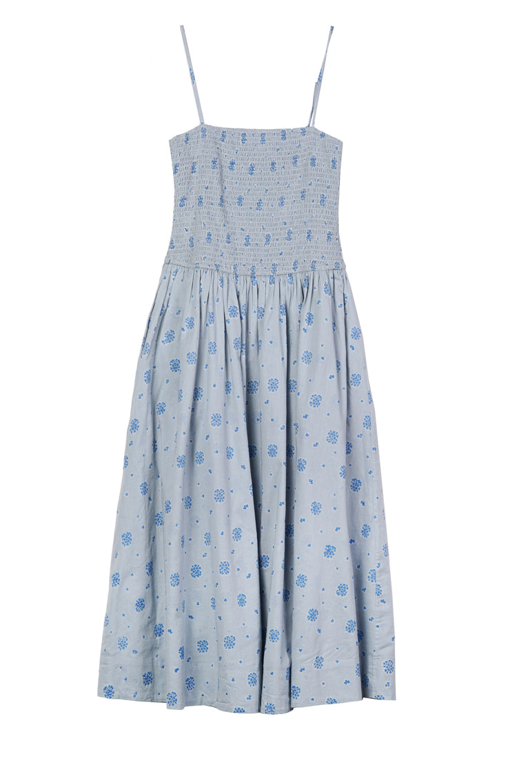 Mael Blue Printed Cotton Midi Dress