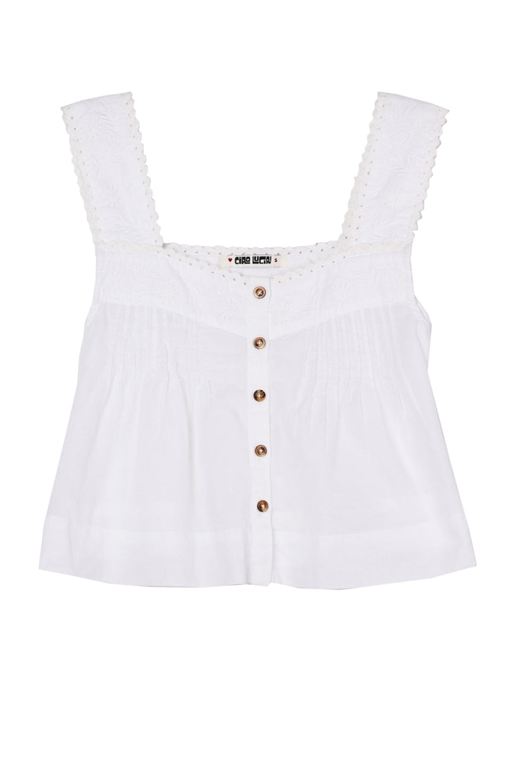 Izabel White Cotton Sleeveless Top