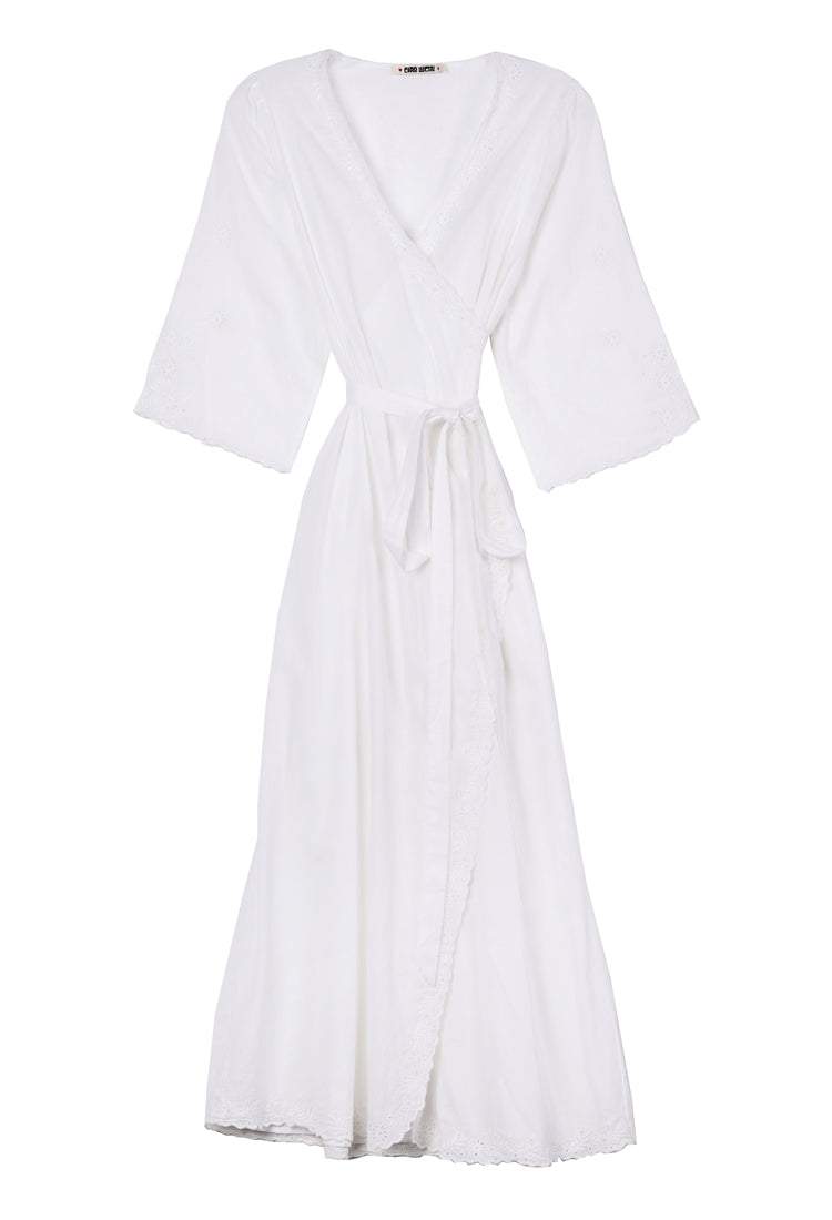 Lilou White Cotton Wrap Midi Dress