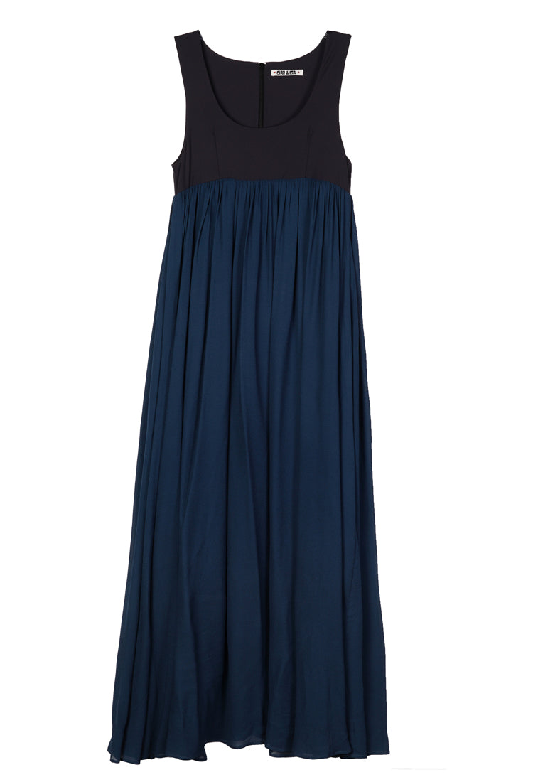 Ninette Navy Chiffon and Jersey Maxi Dress