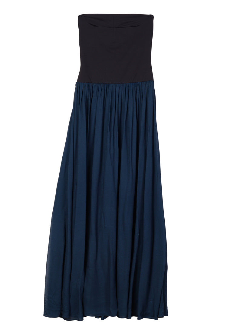 Giselle Navy Chiffon and Jersey Strapless Maxi Dress