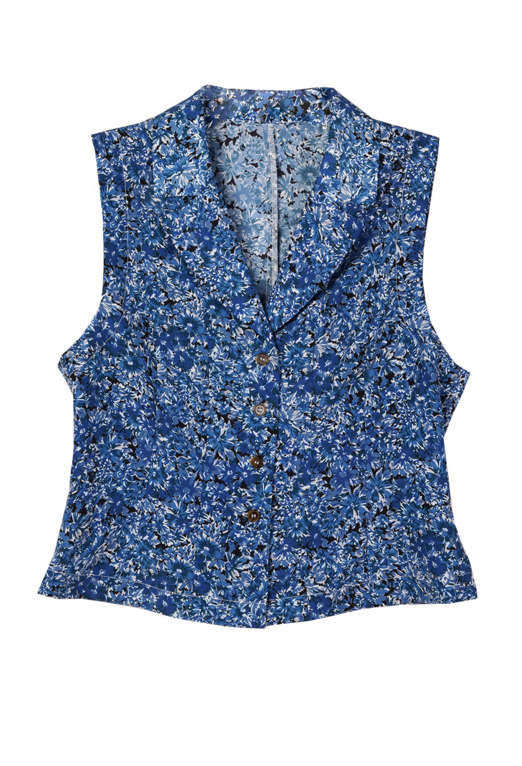 Siboney Blue Printed Sleeveless Satin Top