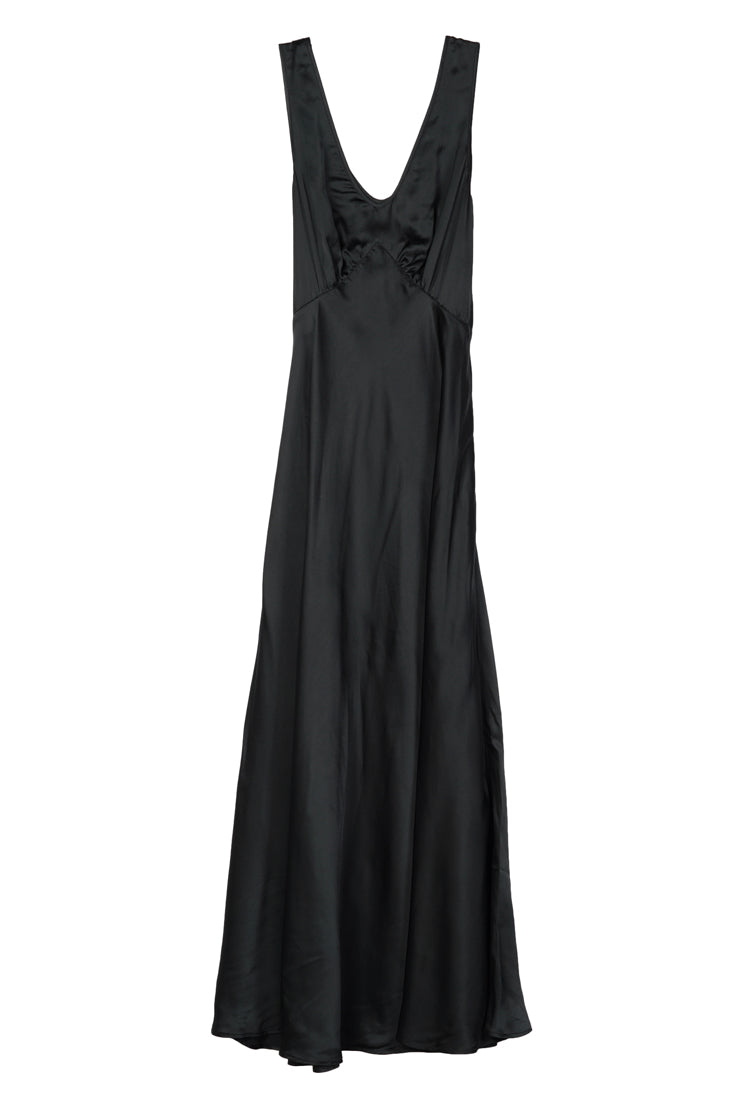 Reine Black Satin Maxi Dress