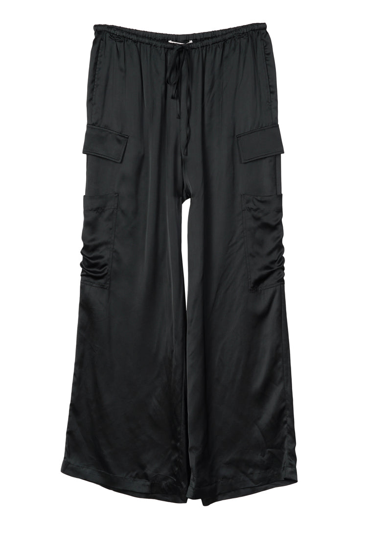 Marceau Black Satin Cargo Pant