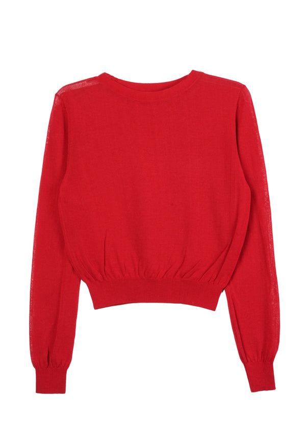 Red knit pullover sweater on a white background