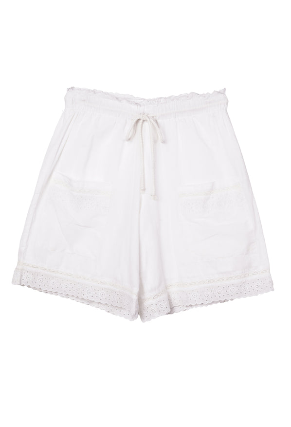 Neria White Embroidered Cotton Short