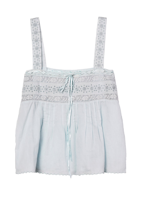 Euri Baby Blue Embroidered Cotton Top