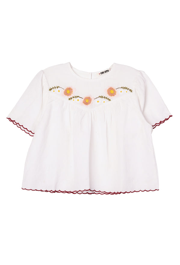 Idoya White Embroidered Linen Top