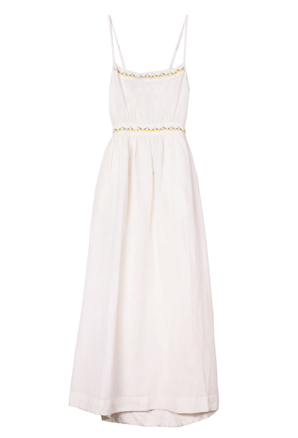 Austine White Embroidered Linen Dress