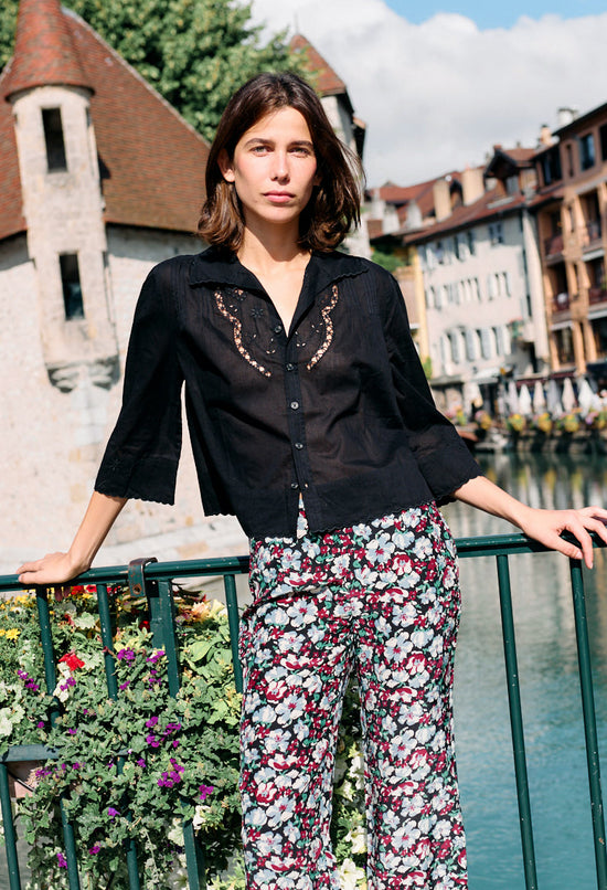 Cezanne Top Black Cotton Voile