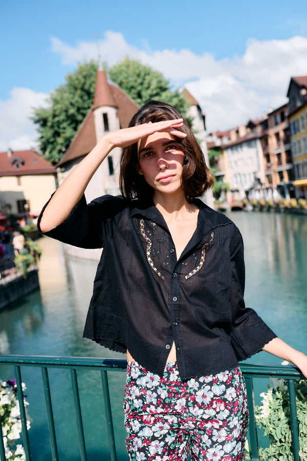 Cezanne Top Black Cotton Voile