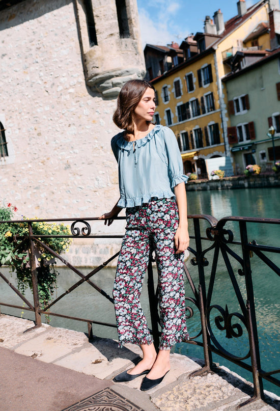 Thora Top Marine Floral Embroidery