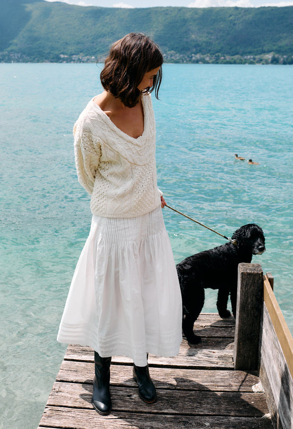 Rosa Skirt White Cotton Poplin