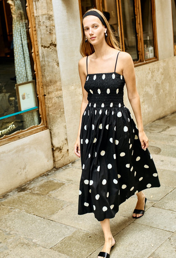 Mael Smocked Polka Dot Midi Dress Mael Smocked Polka Dot Midi Dress