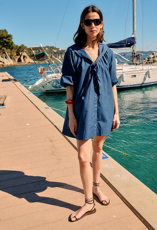Clara Midnight Cotton Poplin Dress