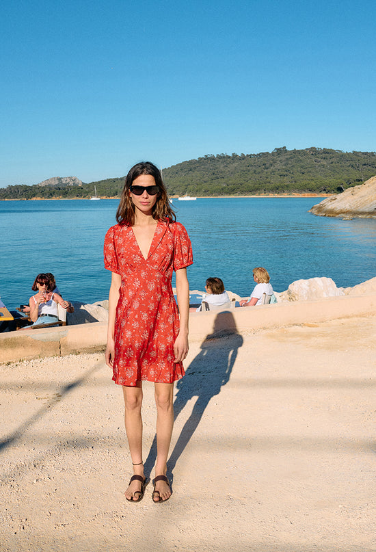 Alix Red Begonia Silk Dress