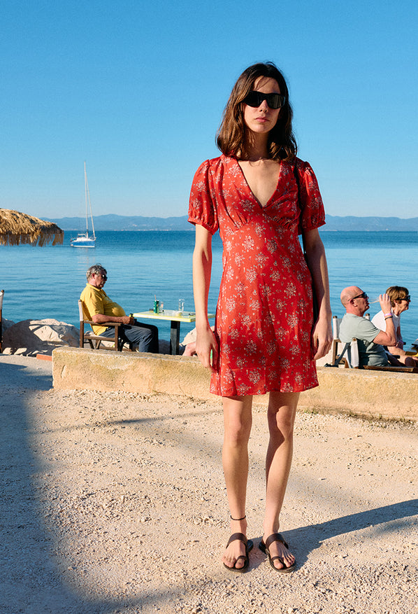 Alix Red Begonia Silk Dress
