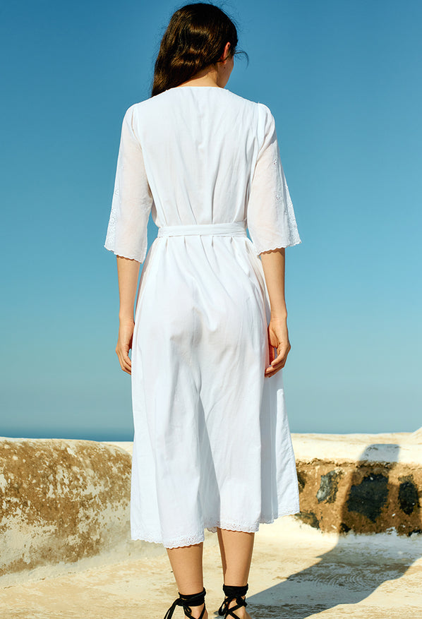 Lilou White Cotton Wrap Midi Dress – Ciao Lucia