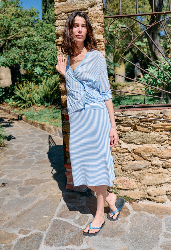 Faye Periwinkle Sheer Knit Skirt