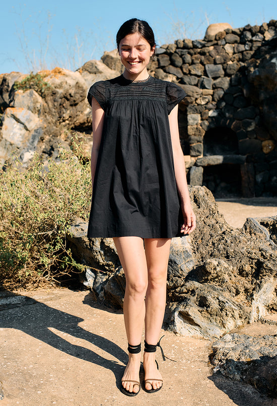 Anabela Black Cotton Mini Dress