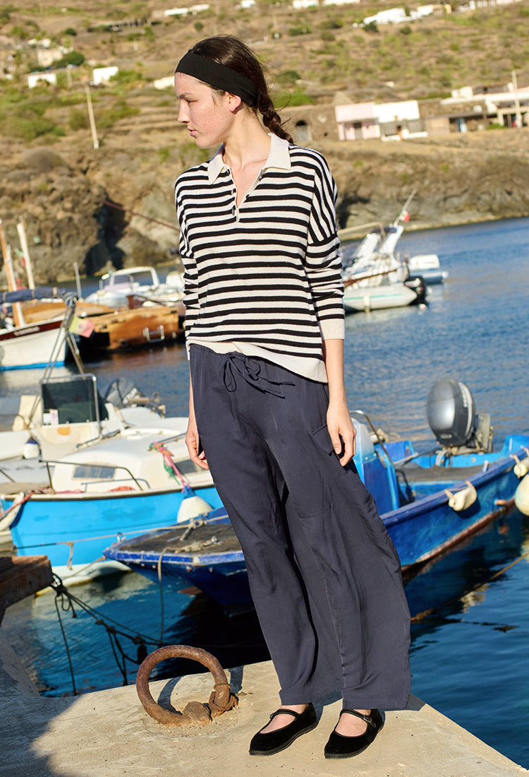 Gilma Cashmere Black and White Stripe Pullover