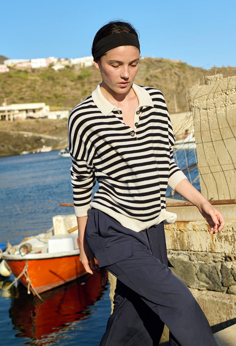 Gilma Cashmere Black and White Stripe Pullover