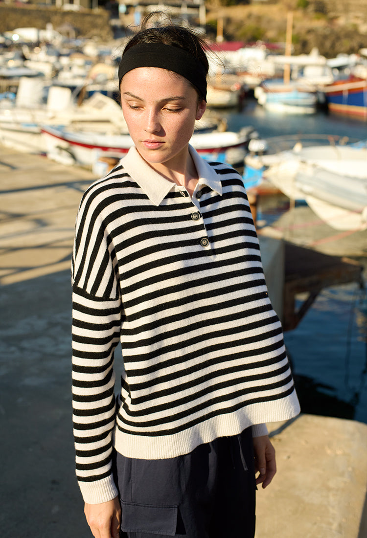 Gilma Cashmere Black and White Stripe Pullover