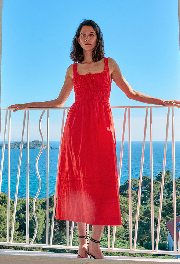 Iris Red Cotton Poplin Dress