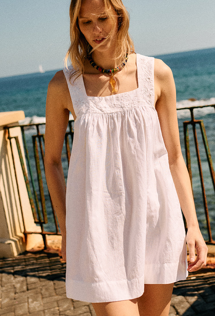 embroidered linen mini dress MILLE Dott Dress in White Embroidered Linen XS main image 1