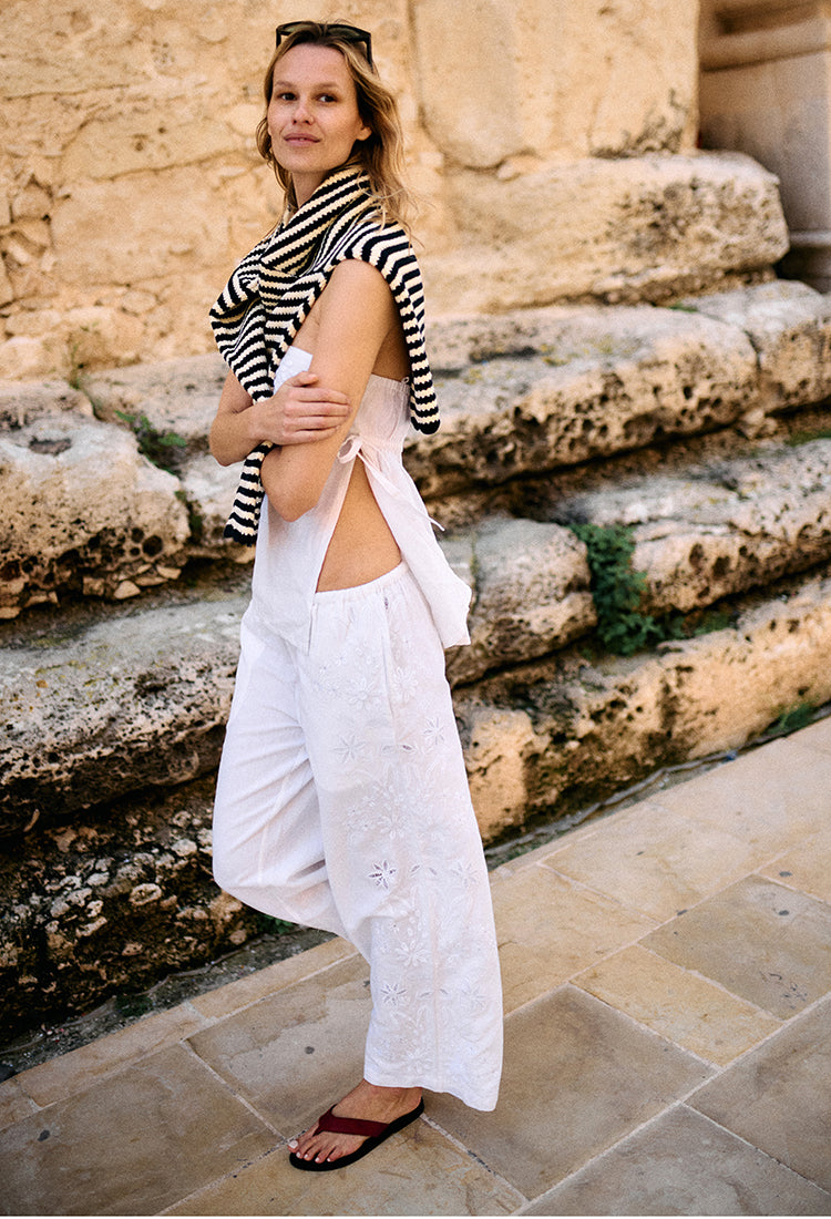 SEA linen cotton all-in-one シー RIE リネン 白 Ermanno White Embroidered Linen Pant – Ciao Lucia