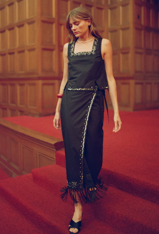 Veronique Embellished Cotton Tank Black