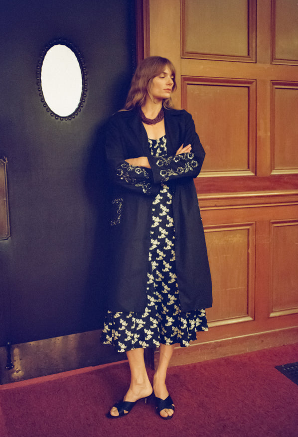 Olympe Embellished Cotton Coat Black