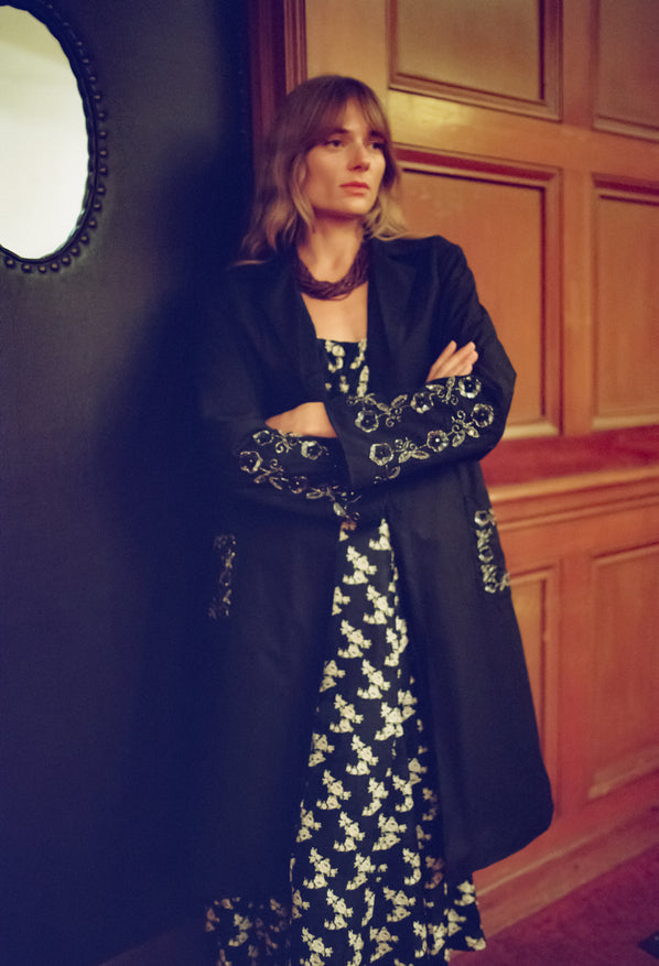 Olympe Embellished Cotton Coat Black