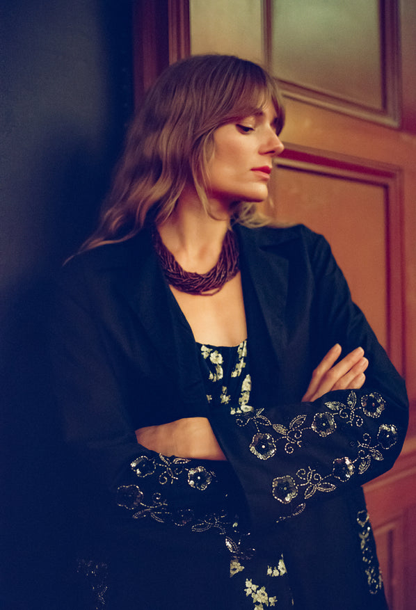 Olympe Embellished Cotton Coat Black